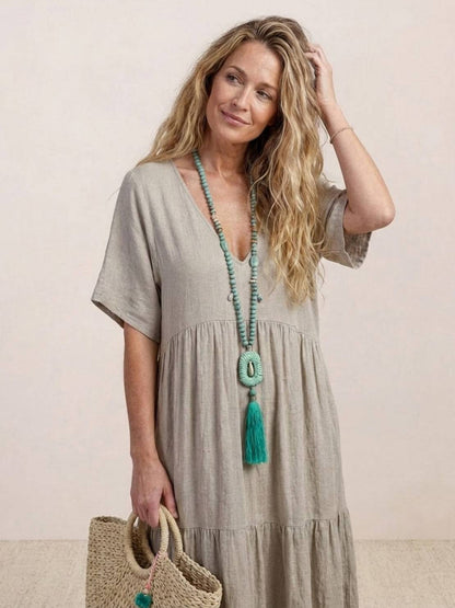 Women's V-Neck Maxi Dress Short Sleeves