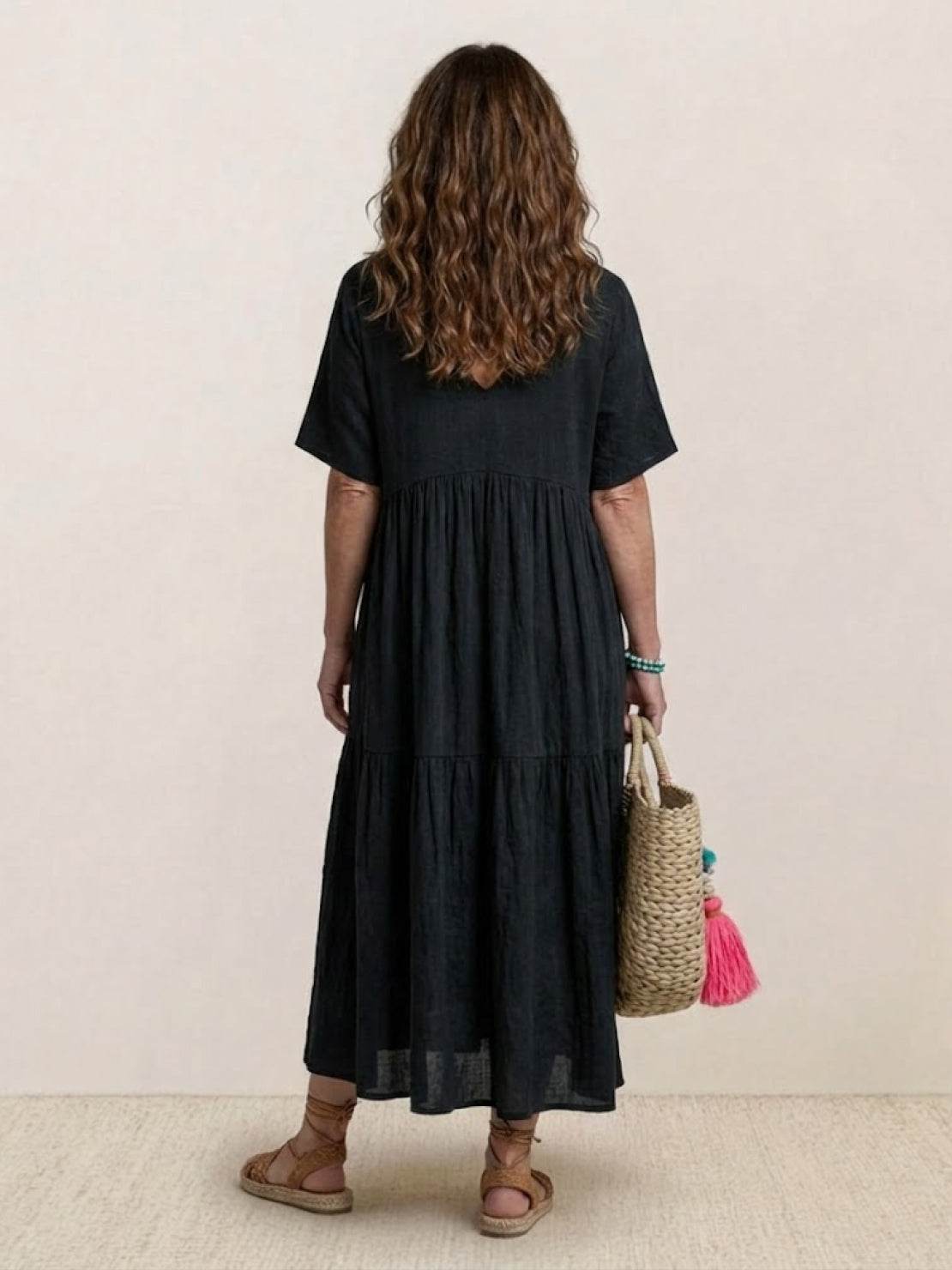 Flowy V-Neck Maxi Dress for Women with Short Sleeves
