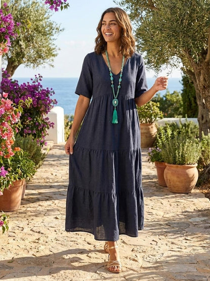 Women's V-Neck Maxi Dress Short Sleeves