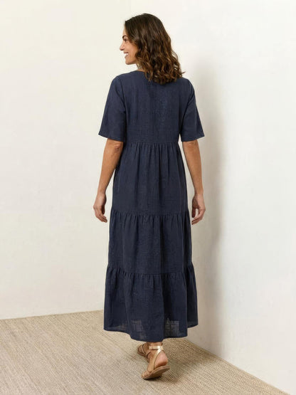 Flowy V-Neck Maxi Dress for Women with Short Sleeves