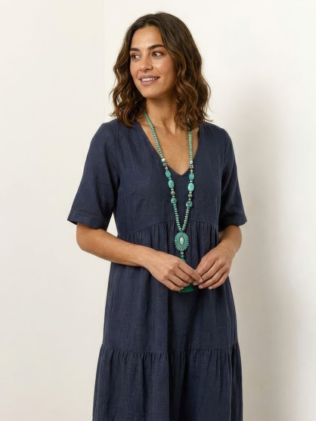Flowy V-Neck Maxi Dress for Women with Short Sleeves