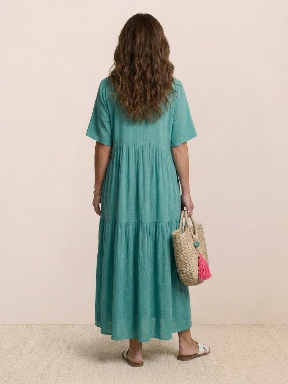 Women's V-Neck Maxi Dress Short Sleeves