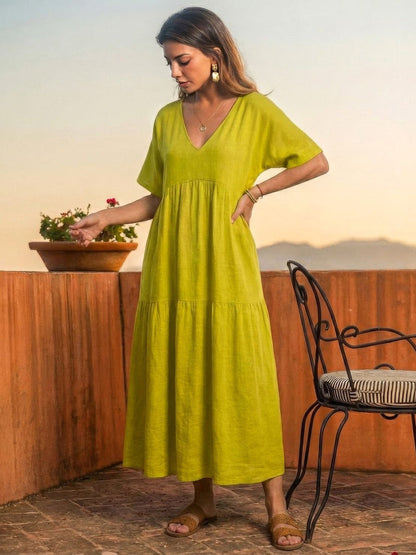 Women's V-Neck Maxi Dress Short Sleeves