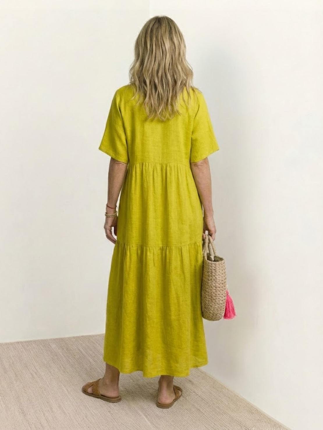 Flowy V-Neck Maxi Dress for Women with Short Sleeves