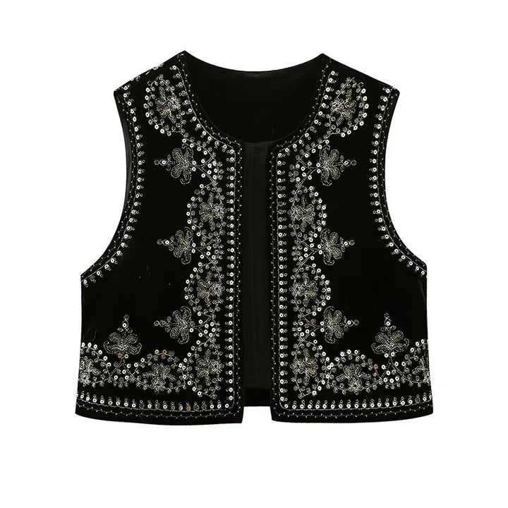 Women's Embroidered Vest Sleeveless Open Front Summer