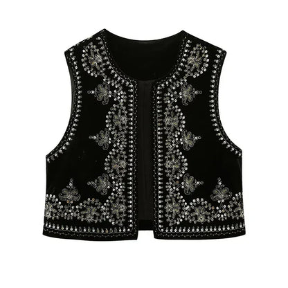 Women's Embroidered Vest Sleeveless Open Front Summer