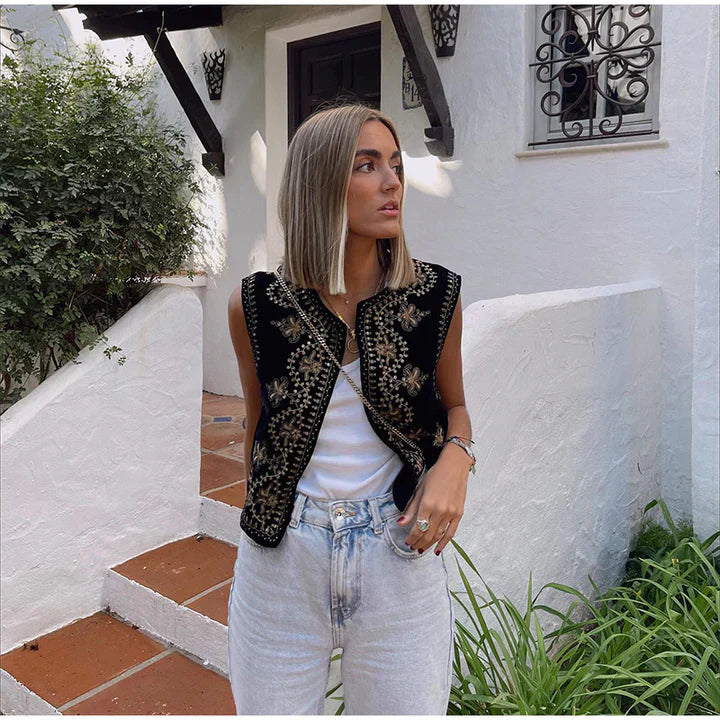 Women's Embroidered Vest Sleeveless Open Front Summer - VibreMode