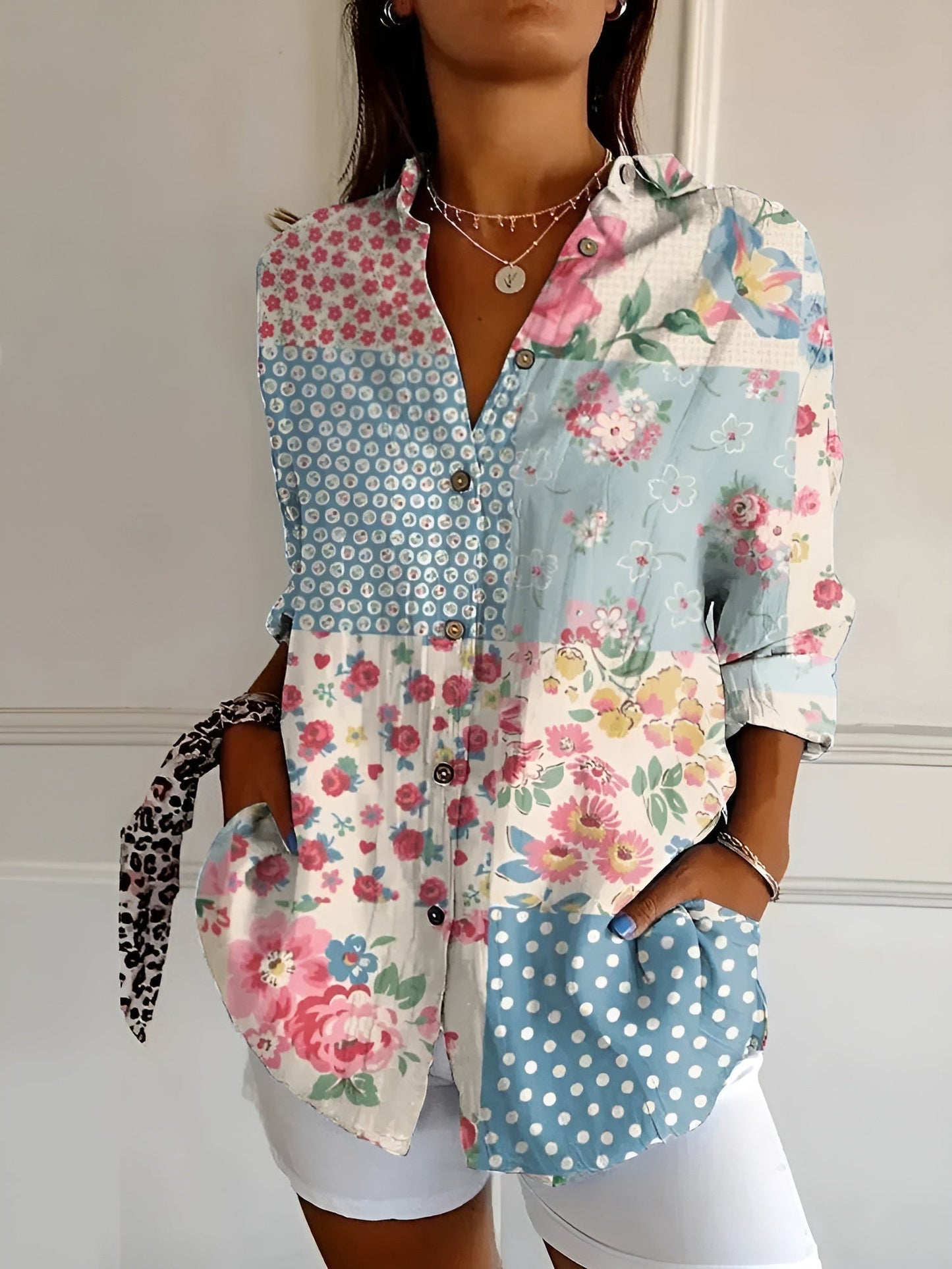 Women's Split Neck Blouse Abstract Print