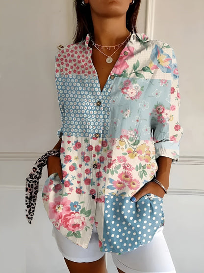 Women's Split Neck Blouse Abstract Print