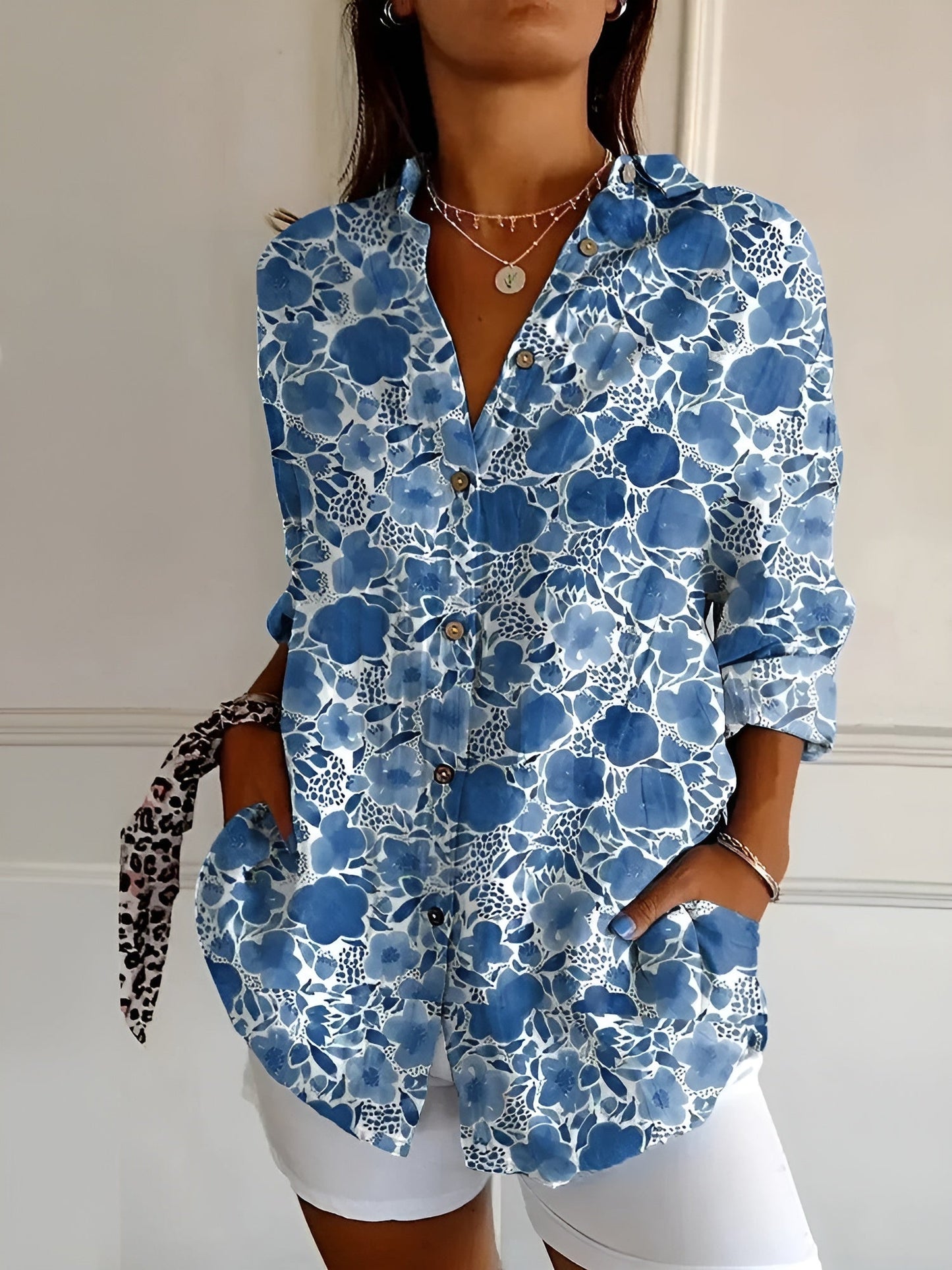 Women's Printed Blouse Button Front - VibreMode