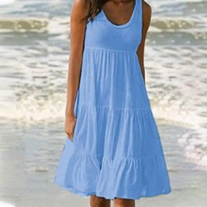 Women's Sleeveless Midi Dress Round Neck
