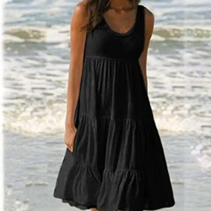 Women's Sleeveless Midi Dress Round Neck