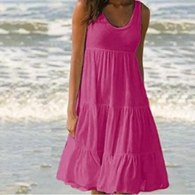 Women's Sleeveless Midi Dress Round Neck