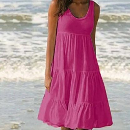 Women's Sleeveless Midi Dress Round Neck