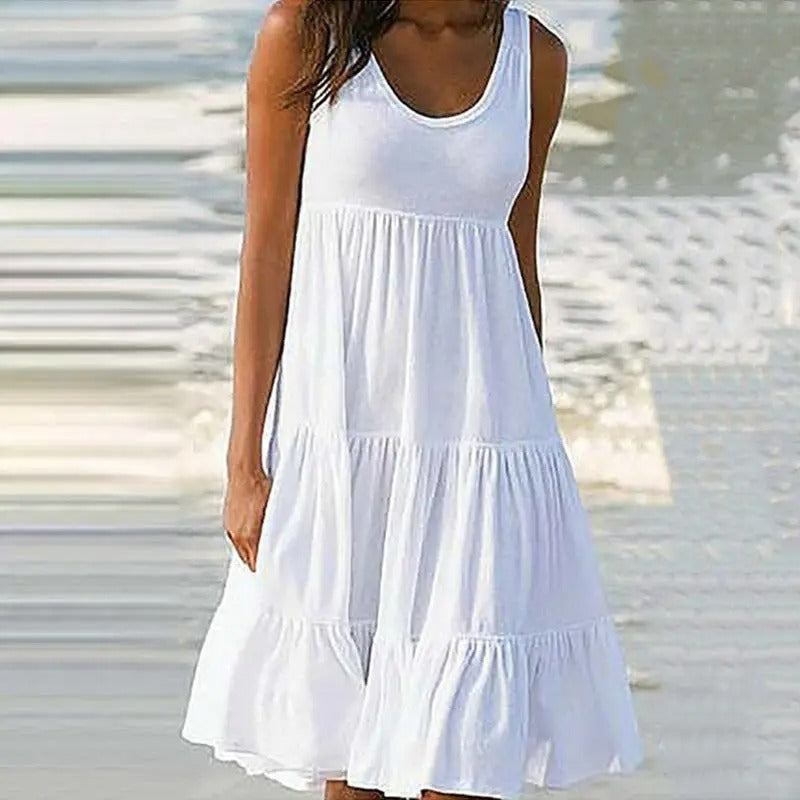 Women's Sleeveless Midi Dress Round Neck