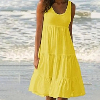 Women's Sleeveless Midi Dress Round Neck