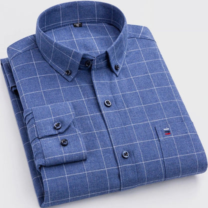 Men's Long Sleeve Check Shirt Cotton Button Down