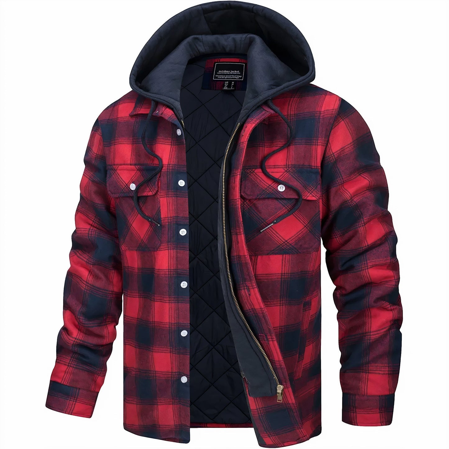 Men's Plaid Hooded Zip Jacket