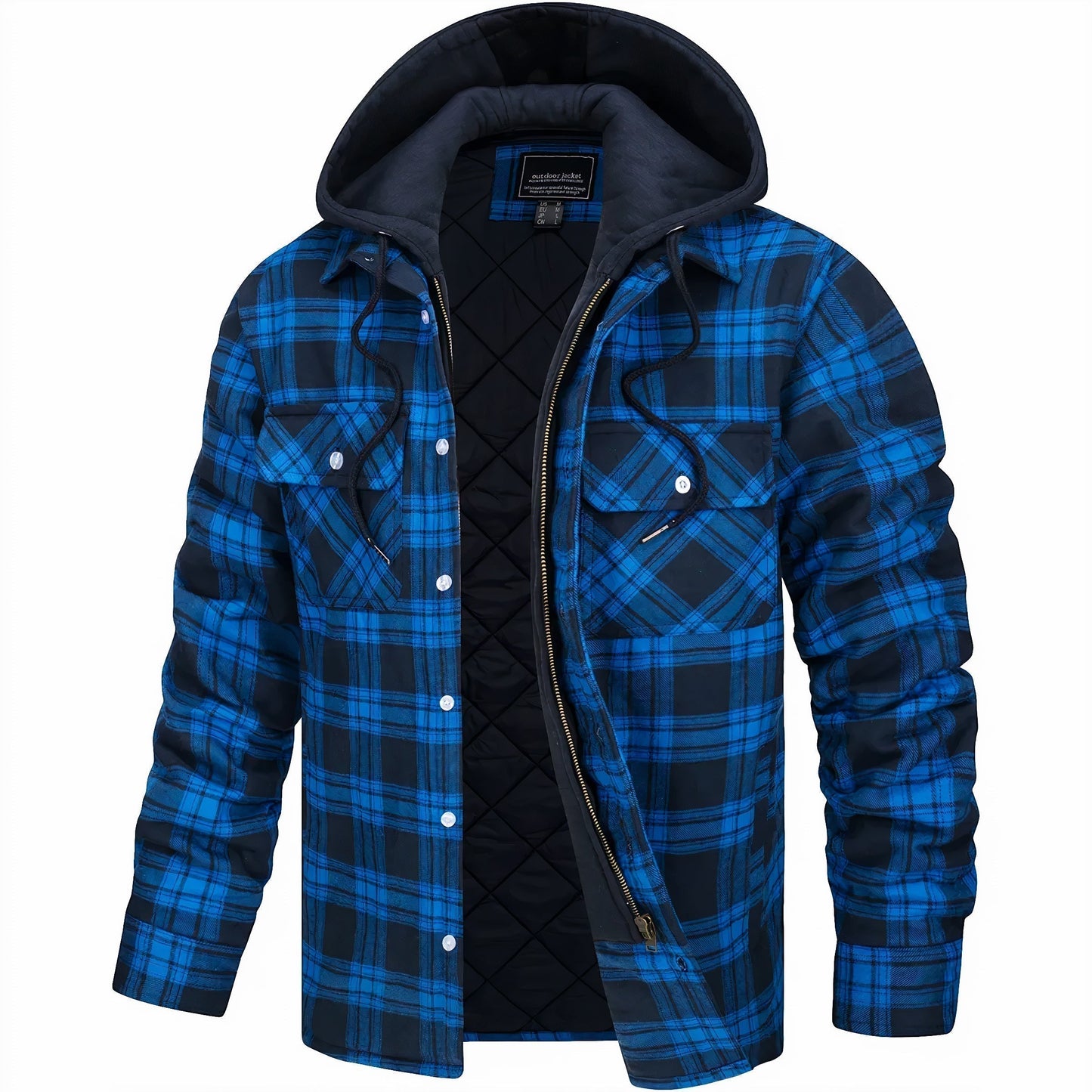 Men's Plaid Hooded Zip Jacket - VibreMode