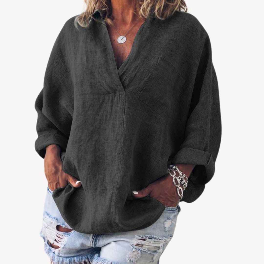 Women's Oversized V-Neck Blouse - VibreMode