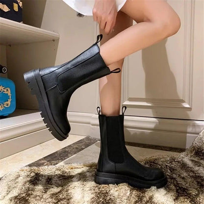 Women's Mid Calf Boots Elastic Side Panels