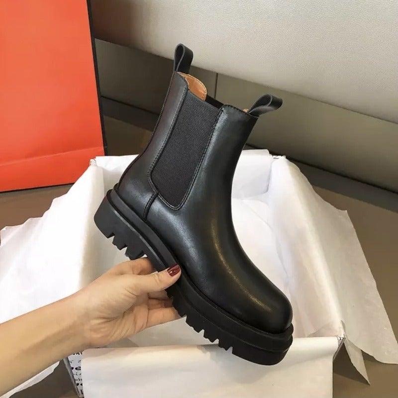 Women's Mid Calf Boots Elastic Side Panels