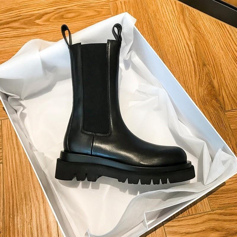 Women's Mid Calf Boots Elastic Side Panels