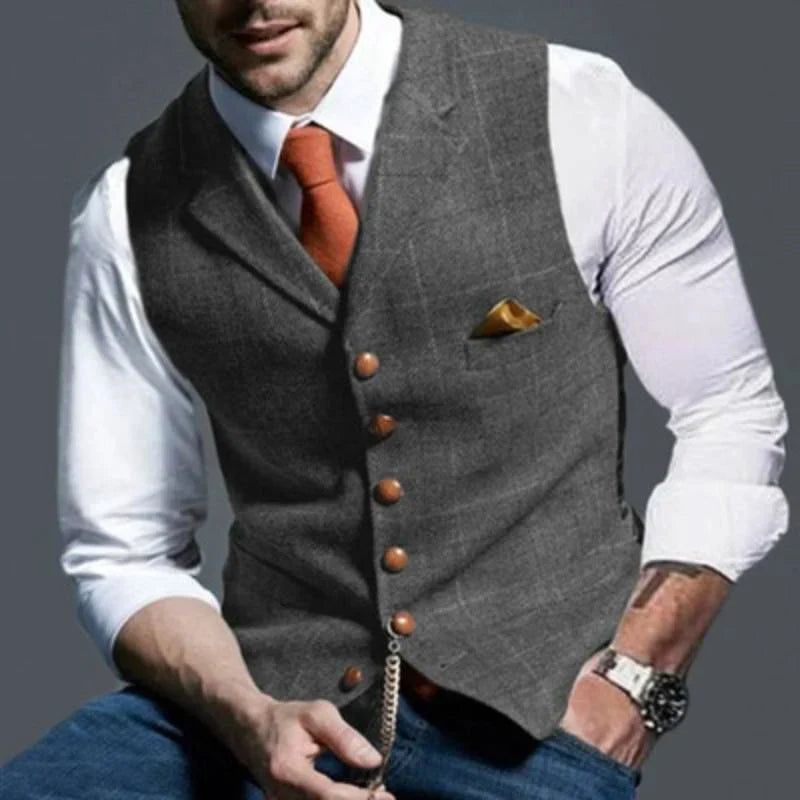 Men's Checked Waistcoat Elegant Wool