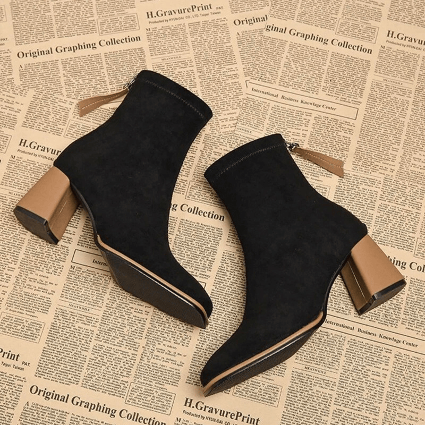Women's Block Heel Boots Rear Zipper Detail
