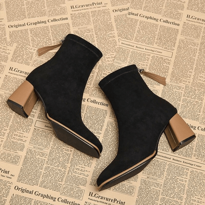 Women's Block Heel Boots Rear Zipper Detail