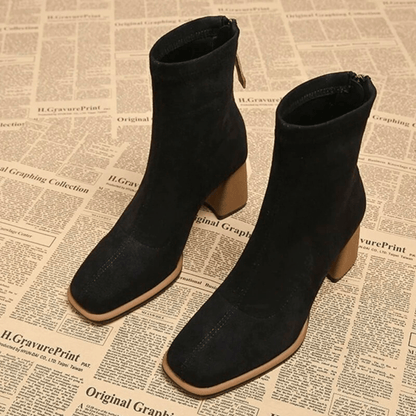 Women's Block Heel Boots Rear Zipper Detail