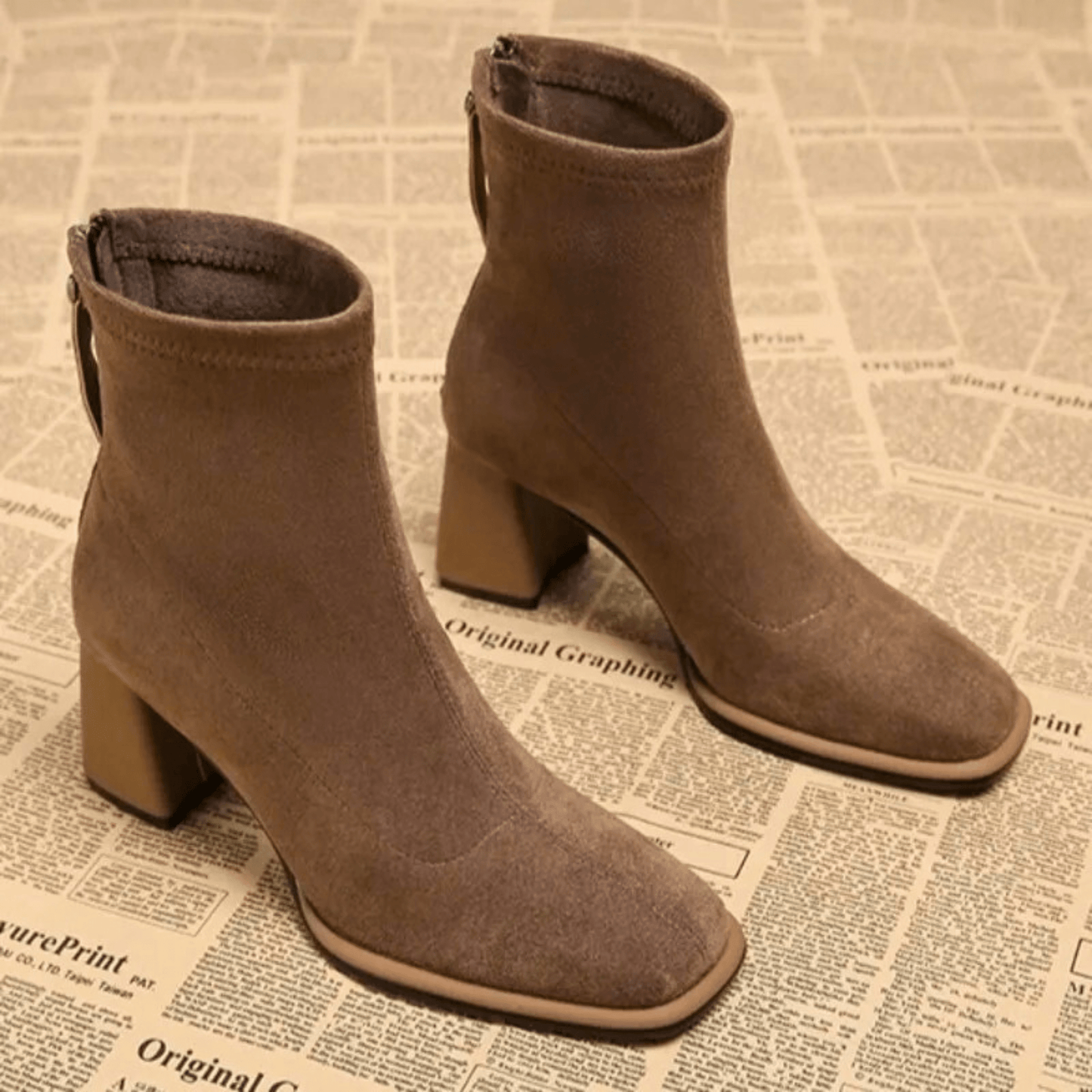 Women's Block Heel Boots Rear Zipper Detail