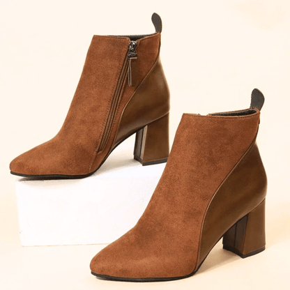 Women's Block Heel Boots Side Zipper - VibreMode