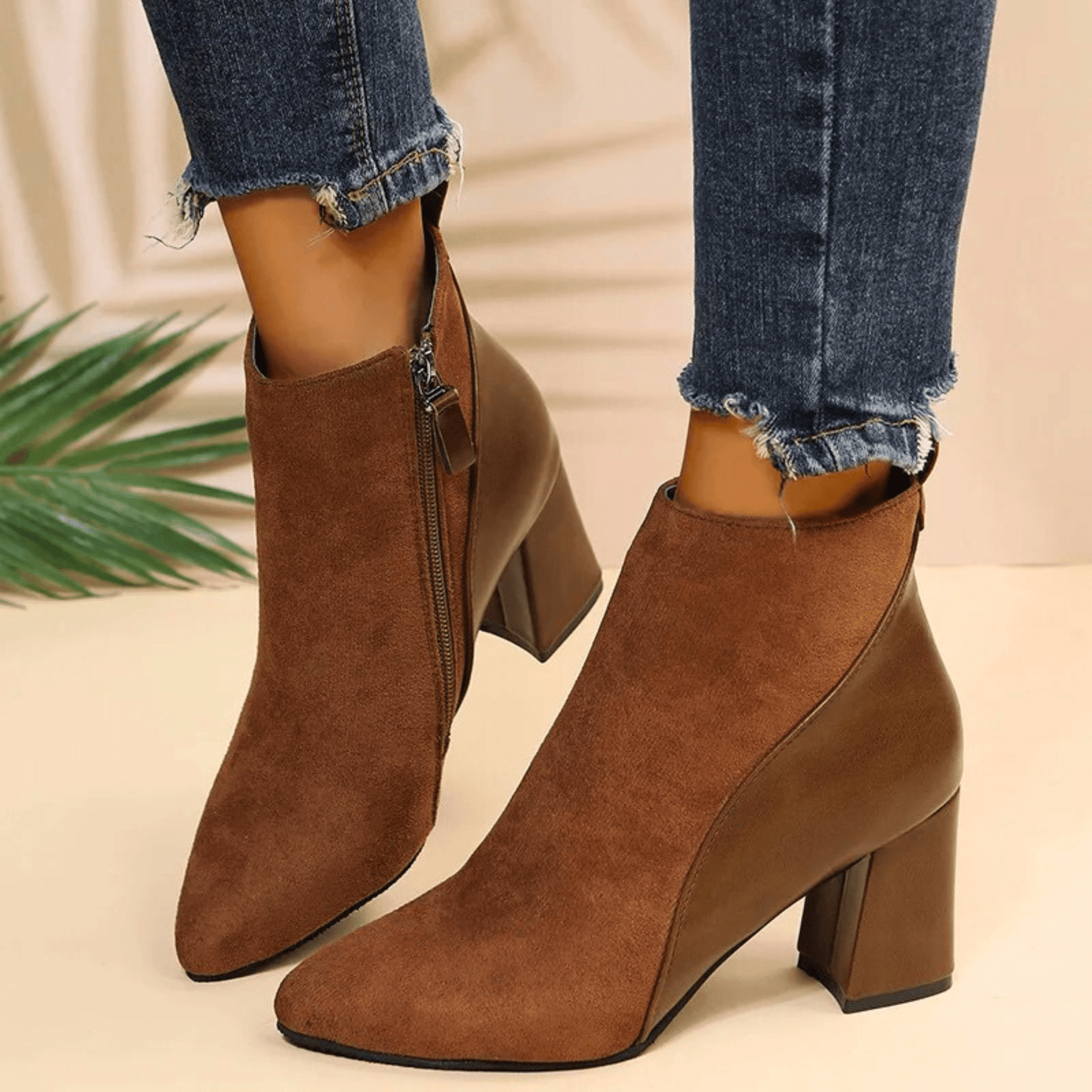 Women's Block Heel Boots Side Zipper