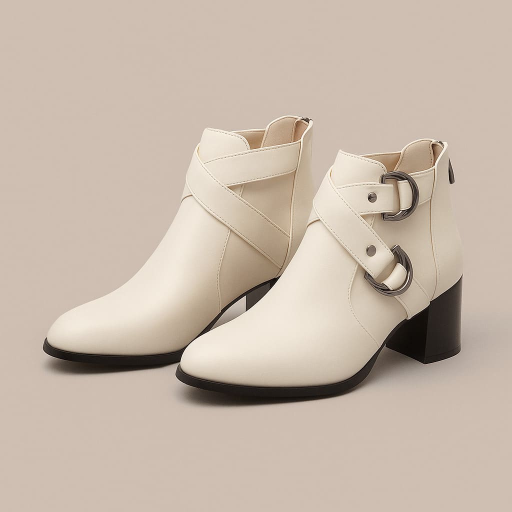 Ladies High Heel Ankle Boots with Buckle Detail
