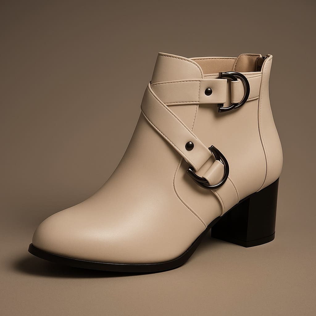 Ladies High Heel Ankle Boots with Buckle Detail