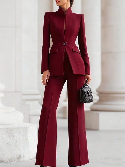 Women's Fitted Long Sleeve Blazer Suit Set
