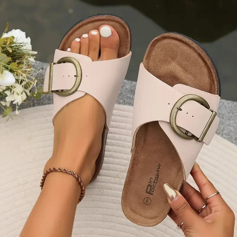 Image of Women's Buckle Flat Slide Sandals