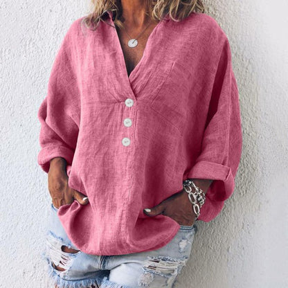 Women's Linen Blouse Relaxed Fit - VibreMode