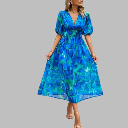 Women's V-Neck Midi Dress Cotton Summer Comfort - VibreMode