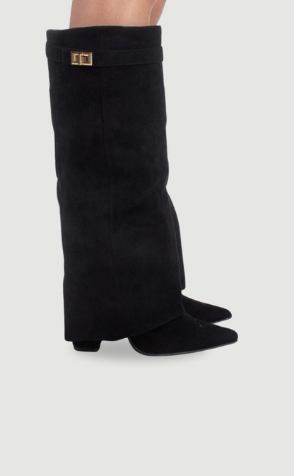 Women's Knee High Faux Leather Boots Side Zipper Buckle - VibreMode