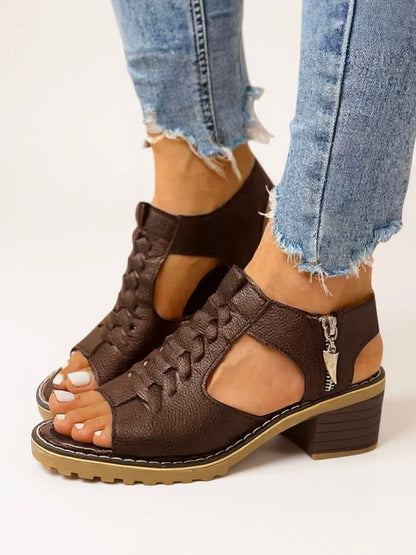 Women's Faux Leather Block Heel Sandals - VibreMode