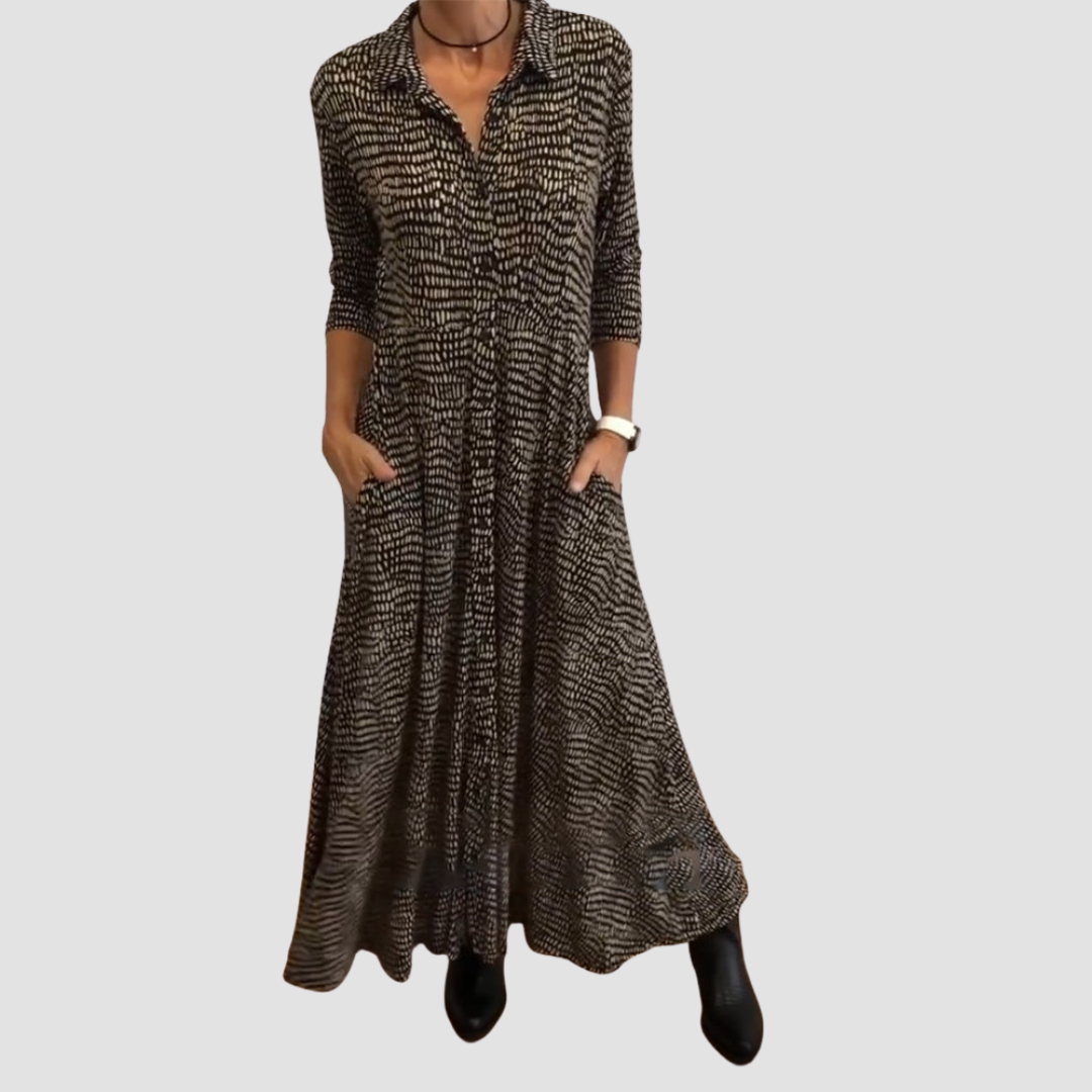 Women's Midi Dress Button Front Side Pockets - VibreMode