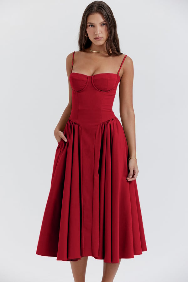 womens-woven-midi-dress-with-bustier-seaming-and-pocketed-skirt-10