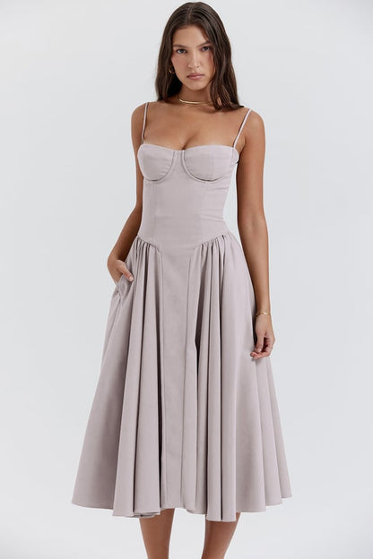 womens-woven-midi-dress-with-bustier-seaming-and-pocketed-skirt-22