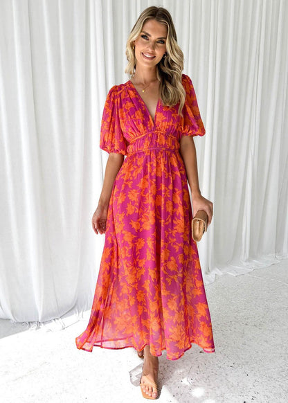 womens-woven-midi-dress-with-floral-print-and-puff-sleeves-4
