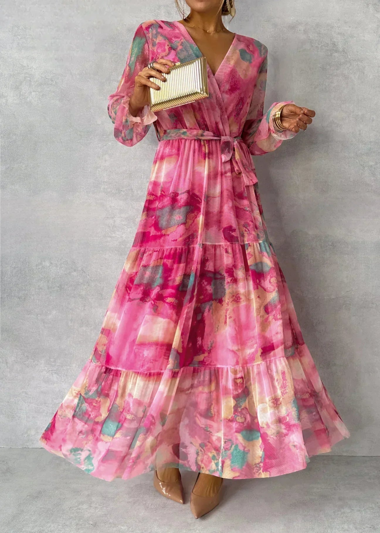 Women's Woven V Neck Wrap Dress - VibreMode