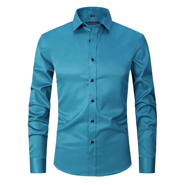 Men's Long Sleeve Button Front Shirt Cotton Contrast Buttons