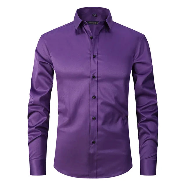 Men's Long Sleeve Button Front Shirt Cotton Contrast Buttons