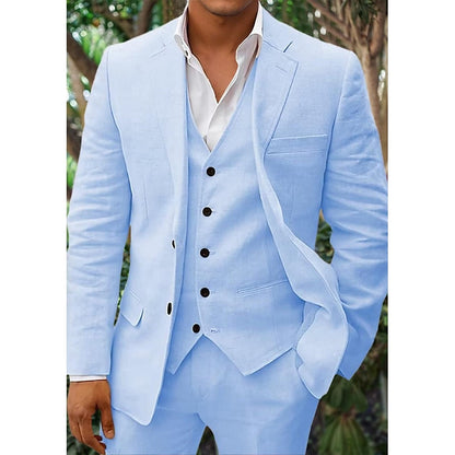 Men's Linen Blazer Set Trousers Waistcoat